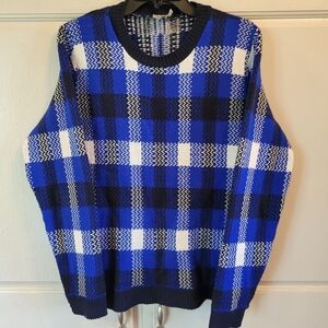 ASOS Blue Black White Plaid Knit Sweater